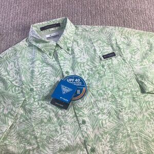 Columbia PFG Mens Super Tamiami Short Sleeve Fishing Shirt Green Palm Size S NWT
